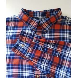 IZOD Men's Size 2XL Orange Blue Plaid Flannel Long Sleeve Button-Down Shirt